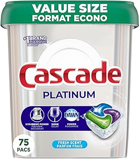 Cascade Platinum Dishwasher Pods, Dish Detergent ActionPacs, Fresh, 75 Count