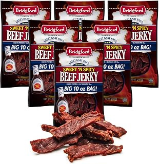 Bridgford Sweet Baby Ray's Beef Jerky Sweet N Spicy 10 oz Pack of 6 - High Protein Sweetened Spicy Beef Jerky for Your Dietary Preference - Ready-to-Eat Snacks for On-The-Go Snacking