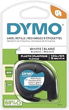 DYMO SAN91331 91331 LetraTag Labeling Tape for LetraTag Label Makers, Black Print on White Plastic Tape, 1/2'' W x 13' L, 1 Roll