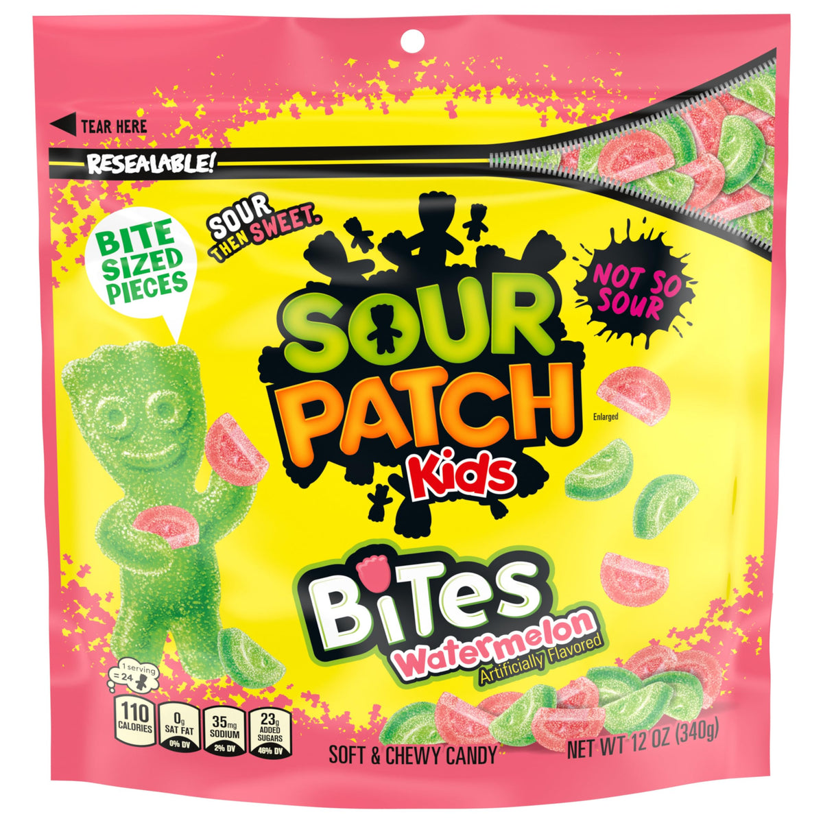 Bites Watermelon Soft & Chewy Candy by Sour Patch Kids – 12 Oz (Pack of 12), Pink/Green, Pack of 12, Model VC-a4-96820
