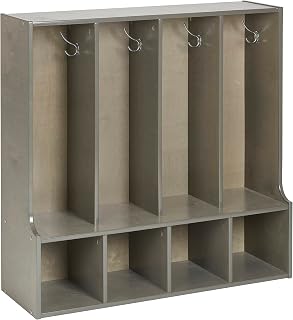 ECR4Kids Streamline 4-Section Toddler Coat Locker with Bench, Classroom Furniture, Grey Wash