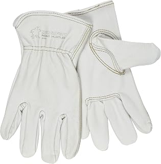 MCR Safety 3200M Grain Cow Full Leather Driver Premium Grade Gloves with Keystone Thumb & Self-Hemmed, Cream, Medium, 1-Pair