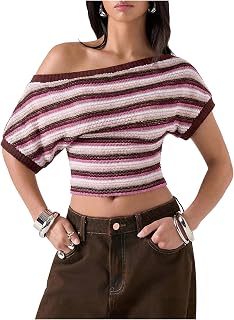 Women's Off The Shoulder Tops Striped Cinched Waist Going Out Top