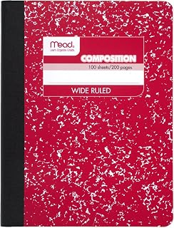 Mead Composition Notebook, Wide Ruled Paper, 7-1/2" x 9-3/4", 100 Sheets, Red Marble (09918AB5)