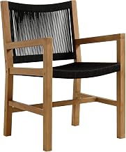 Modway Vienna Outdoor Patio Teak Wood 5-Piece Dining Set in Natural Black – Weather-Resistant Dining Table with Rounded Corners and Armchairs – Backyard Garden Table and Chair Set for 4