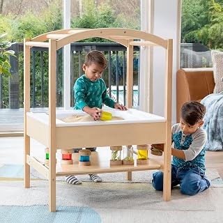 Guidecraft Sensory Table System with Lid for Kids - Sand and Water Table with Large Play Bin, Chalkboard, and Arch | Toddler Activity Center for Indoor and Outdoor Use