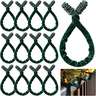 12Pcs Green Christmas Garland Ties Decorative Banister Twist, Christmas Holiday Wreath Ties for Xmas Banisters Home Staircase Railings Decorations, 16 Inches