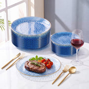 Rubtlamp Hammered Plastic Plates, Clear Blue With Gold Rim, 60 Count