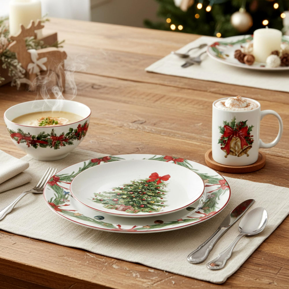 Pickmesh Christmas Dinnerware Set, 16 Piece Ceramic Service for 4