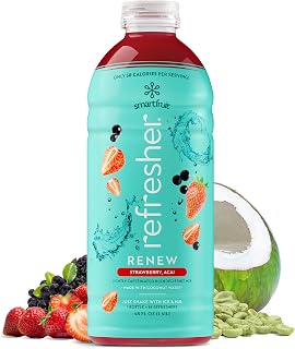 Smartfruit Renew Refresher Concentrate - Strawberry Acai - Made with Real Fruit Juice, Just Add Ice and Water, No Added Sugar, Coconut Water, Natural Energy, 1 bottle makes 16 drinks - 48oz