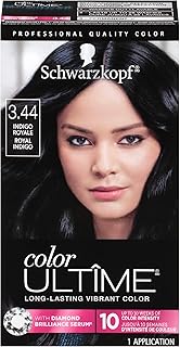 Schwarzkopf Color Ultime 3.44 Indigo Royale Hair Dye, Permanent Intense Black with Diamond Brilliance, Fade-Resistant, Covers Grays, All Hair Textures