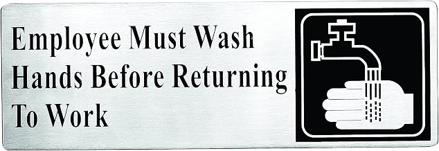 TableCraft B22 Stainless Steel Sign, "Employee Must Wash Hands", 3" x 9", Modern Silk Screened Design, Self-Adhesive, 200 Series Stainless Steel, Clean & Upscale Presentation