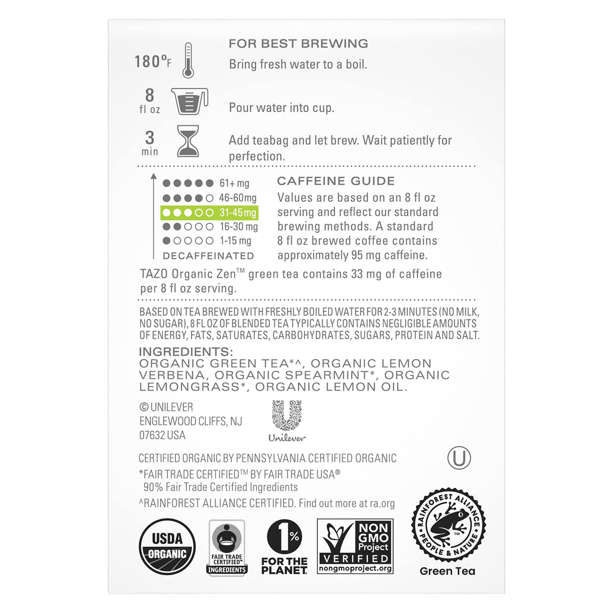 TAZO 36 Count (Pack of 5) / Green / 5 Herbal