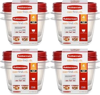 Rubbermaid Clear Plastic Food Storage and Kitchen Organization Containers Stackable Set with Lid for Leftovers and Meal Prep, 8 Pack, Red