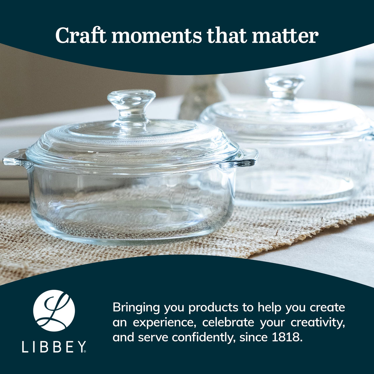 Libbey Baker's Basics Round Glass Casserole Set with Lids, 2 Piece