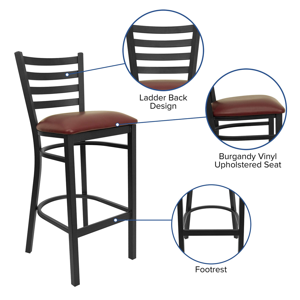 Flash Furniture Burgundy Vinyl Seat/Black Metal Frame / Set of 1 / Traditional Barstools