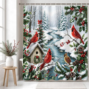 Visstree Shower Curtain, Red Cardinal Winter Scene, 71x71 Inch
