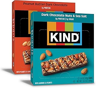 KIND Healthy Snacks Bars Variety Pack, Gluten Free, Dark Chocolate Nuts & Sea Salt, Peanut Butter Dark Chocolate, 6-7g Protein, 24 Count