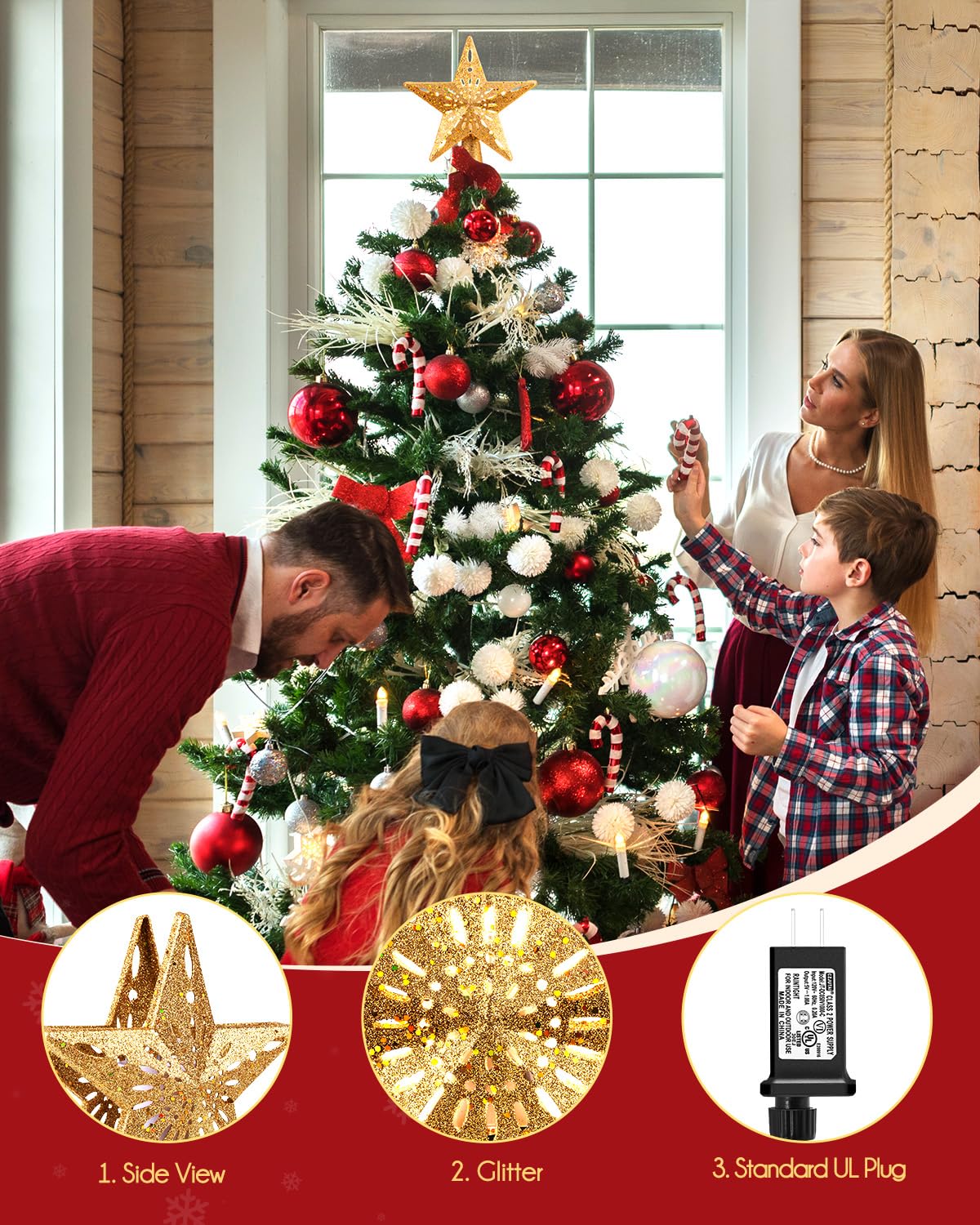 Brightown Lighted Star Tree Topper, 10 Inch Golden with Snowflake Projector
