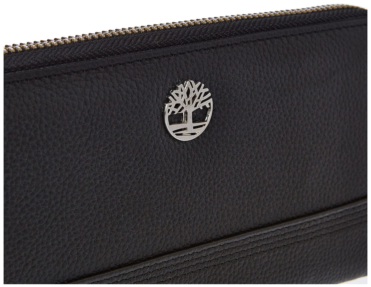 Women's Leather Rfid Zip Around Wallet Clutch With Wristlet Strap by Timberland – One Size, Leather, Black (Pebble), Model DW0101/08