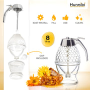 Hunnibi Honey Dispenser, 8 Oz Glass With Plastic Top, Honeycomb Design