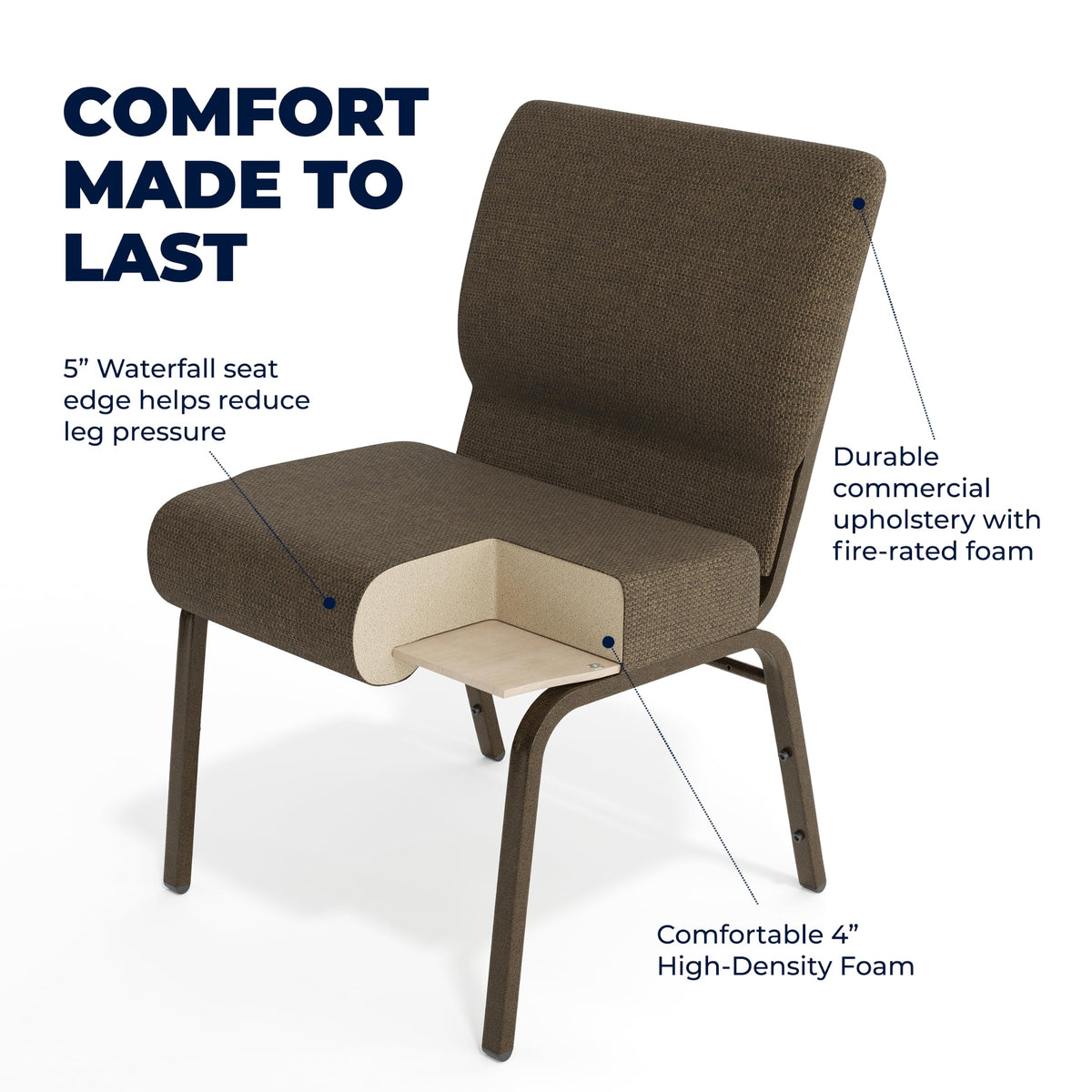 HERCULES Series 21''W Stacking Church Chair in Brown Fabric - Gold Vein Frame by Flash Furniture – Set of 1, Fabric, Steel, Model FD-CH0221-4-GV-S0819-GG
