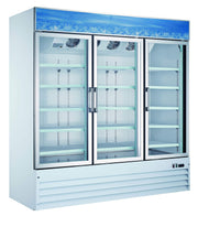 50052 Commercial Reach In Refrigerator 78 inch 3 Door Swing Glass Cooler by Omcan – (WDH): 78.27” x 29.9” x 84.64” with castors, 53.0 cubic_feet, Model RE-CN-0052