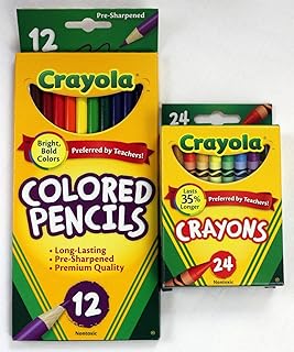12ct Crayola Colored Pencils Pre-Sharpened & 24ct Crayola Crayons Basic Bundle
