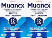 Mucinex 12 Hour 600 mg Guaifenesin Extended-Release Tablets for Excess Mucus Relief, Expectorant Aids Excess Mucus Removal, Chest Congestion Relief, 40 Bi-Layer Tablets, (Pack of 2)
