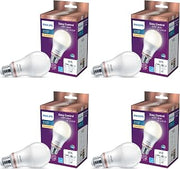 PHILIPS Smart LED 60W A19 Soft White Light Bulb 2700K, 800LM E26 Indoor, Control with Voice or App, Matter Compatible, Dimmable, 4 Pack