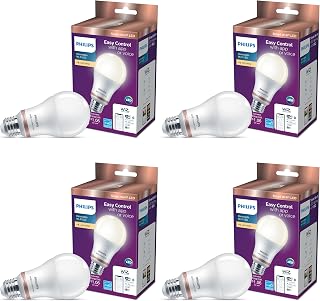 PHILIPS Smart LED 60W A19 Soft White Light Bulb 2700K, 800LM E26 Indoor, Control with Voice or App, Matter Compatible, Dimmable, 4 Pack