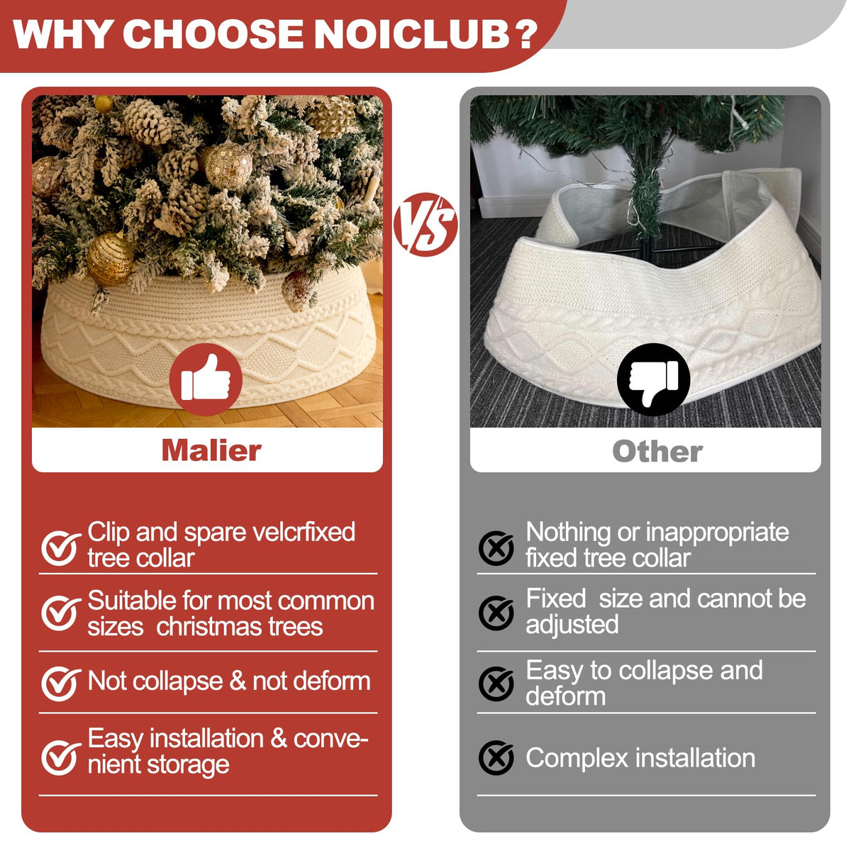 Noiclub Knit Christmas Tree Collar, Cream Cable, 23-30 Inch Diameter