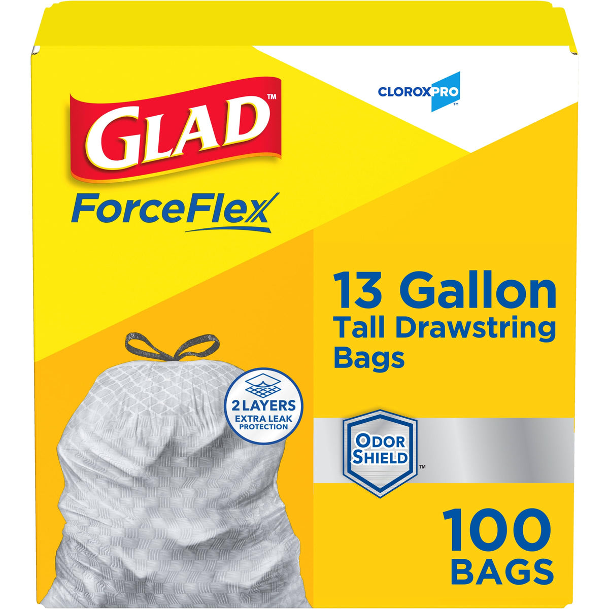 CloroxPro Glad ForceFlex Tall Drawstring Trash Bags, 13 Gallon, 100 Ct (Package May Vary)