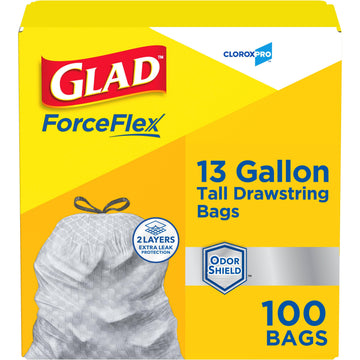 CloroxPro Glad ForceFlex Tall Drawstring Trash Bags, 13 Gallon, 100 Ct (Package May Vary)