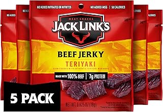 Jack Link's Teriyaki Beef Jerky Multipack - (5 Pack) 0.625 oz Bags - Ready to Eat Real Meat Protein Snacks - 7g Protein per Serving - Made with 100% Real Beef