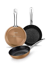 Copper Effect 20-24-28cm Cast Aluminium Frying Pan Set with Non-Stick Titanium Particles - Suitable for All Cookers Including Induction - Copper by Monix – 28_cm, 4.5 liters