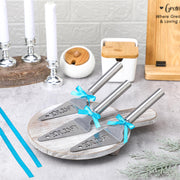 Teenyyou Hanukkah Latke Server Set, Stainless Steel, Silver with Blue Ribbons