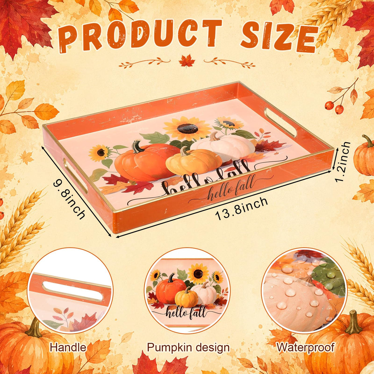 Tiangrid Autumn Serving Tray, Acrylic Rectangle with Handles, Orange