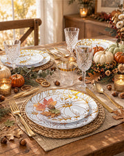 PULOTE Thanksgiving Plastic Dinnerware Set, 150 Pieces, Flower Gold