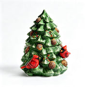 Forlong Ceramic Cookie Jar, Christmas Tree with Cardinal Bird, 8.2 x 7.3 x 9.8 Inches