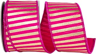 Reliant Ribbon Metallic Bars Fuchsia Deluxe Wired Edge, Fuchsia/Gold, 2-1/2 Inch, 5 Yards