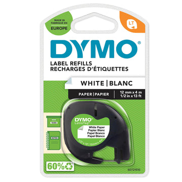 LetraTag Paper Label Tape by DYMO – 12 mm x 4 m - Paper Original, Paper, Black on White, Model S0721510