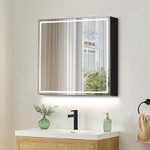 Hesili 32" Surface-Mount LED Lighted Black Aluminum Mirror Medicine Cabinet
