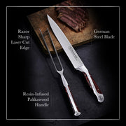 Hammer Stahl Carving Knife and Fork Set, 8 Inch German Steel Blades, Stainless Steel