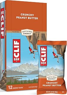 CLIF Bar Energy Bars - Crunchy Peanut Butter - Made with Organic Oats - Plant Based Food - Vegetarian - Kosher (2.4 Ounce Protein Bars, 12 Count) Packaging May Vary