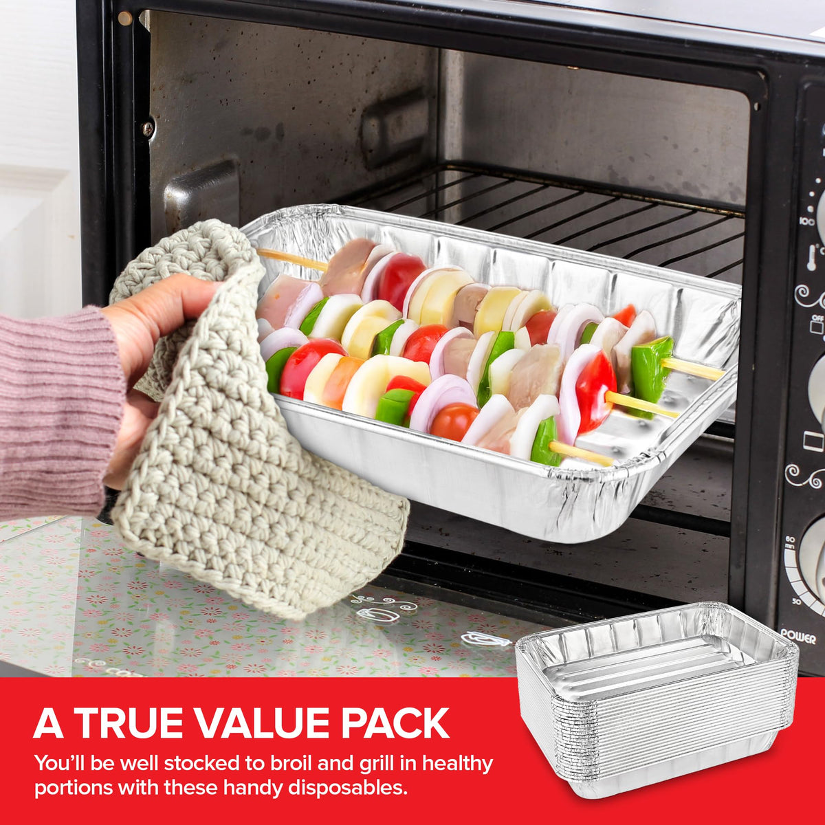 25 Pack- Mini Toaster-Oven Broiler Pans by Stock Your Home – 8.5" x 6", Aluminum, Silver, Pack of 25, Model Stock Your Home 2107