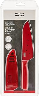 Kuhn Rikon COLORI Non-Stick Santoku Knife with Safety Sheath, 5 inch/12.70 cm Blade, Red