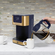 Timeless 12-Cup Programmable Coffee Maker with Brew Strength Selector for Hot and Iced Coffee by West Bend – 12 Cup, 12 cups, Blue/Gold, Model CMWB12SB13