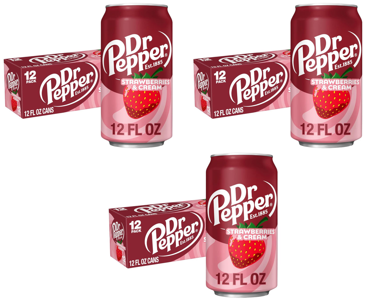 Strawberries and Cream Soda | 12 fl oz cans | 36 Pack by Dr Pepper – 12 Fl Oz (Pack of 36), Pack of 36, Model DRPSC