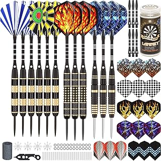 Darts Metal Tip Set, Steel Tip Darts Set 20 Grams 24 Grams and 26 Grams Professional Darts for Dartboard with Aluminum Shafts, Brass Barrels, Extra Flights, Sharpener Tool Kit, Carrying Case